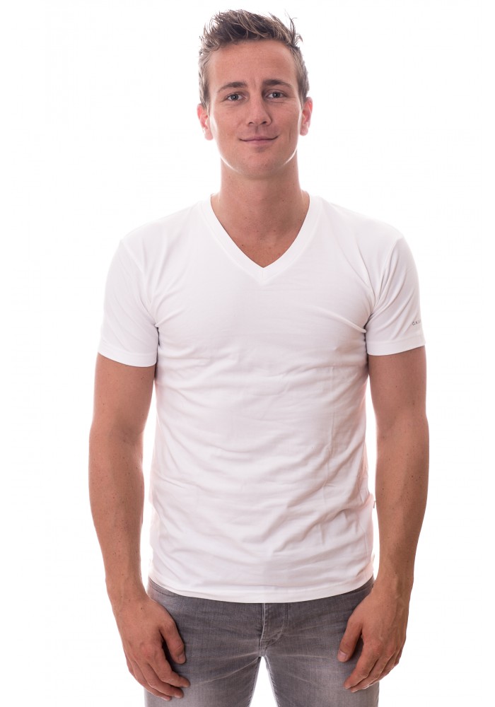 Conclusie Citaat Verhoog jezelf Claesens Stretch T-Shirt White V-neck Two Pack ( CL 1223)